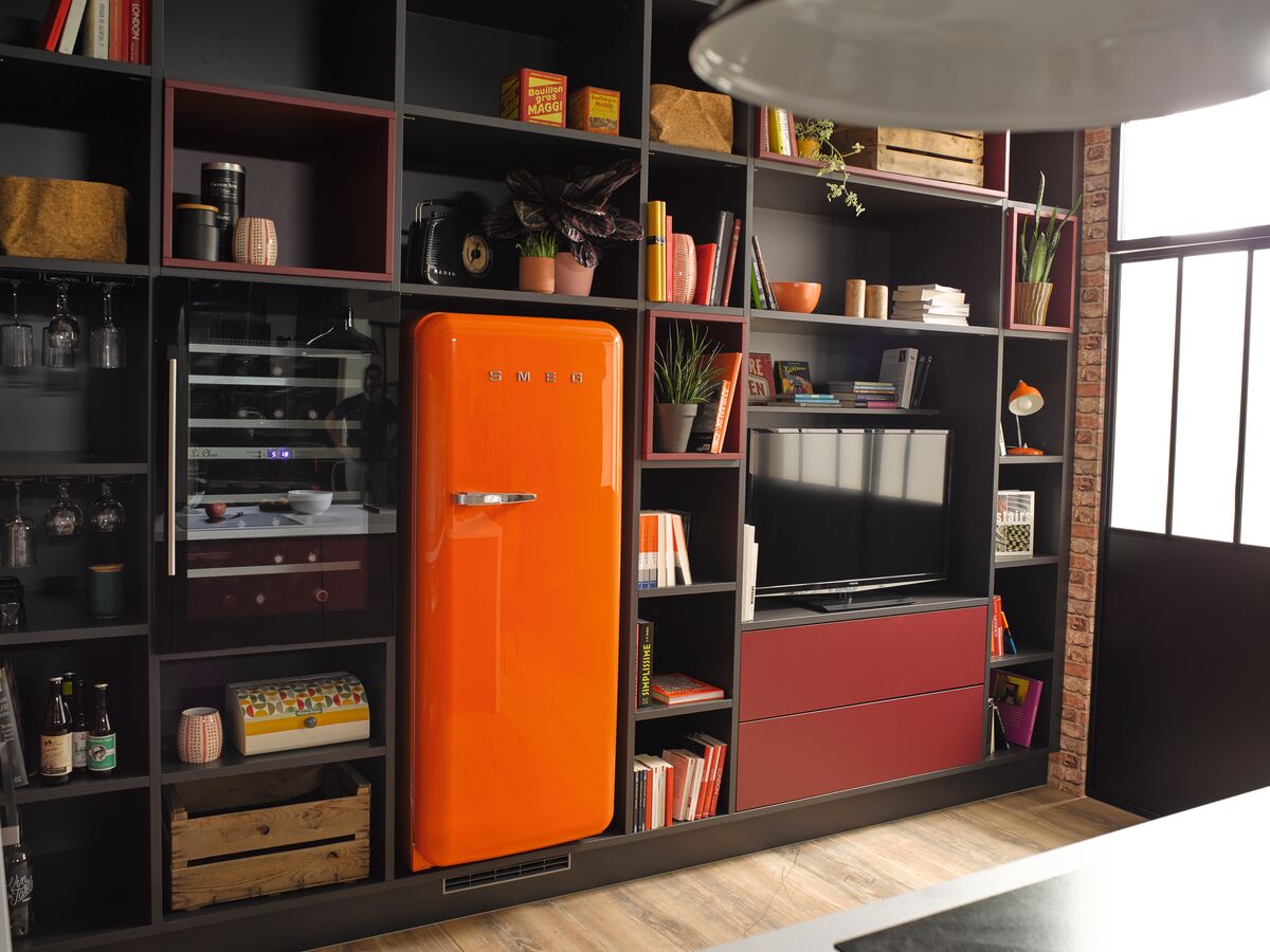 meuble de rangement cuisine rouge et gris anthracite cuisinella